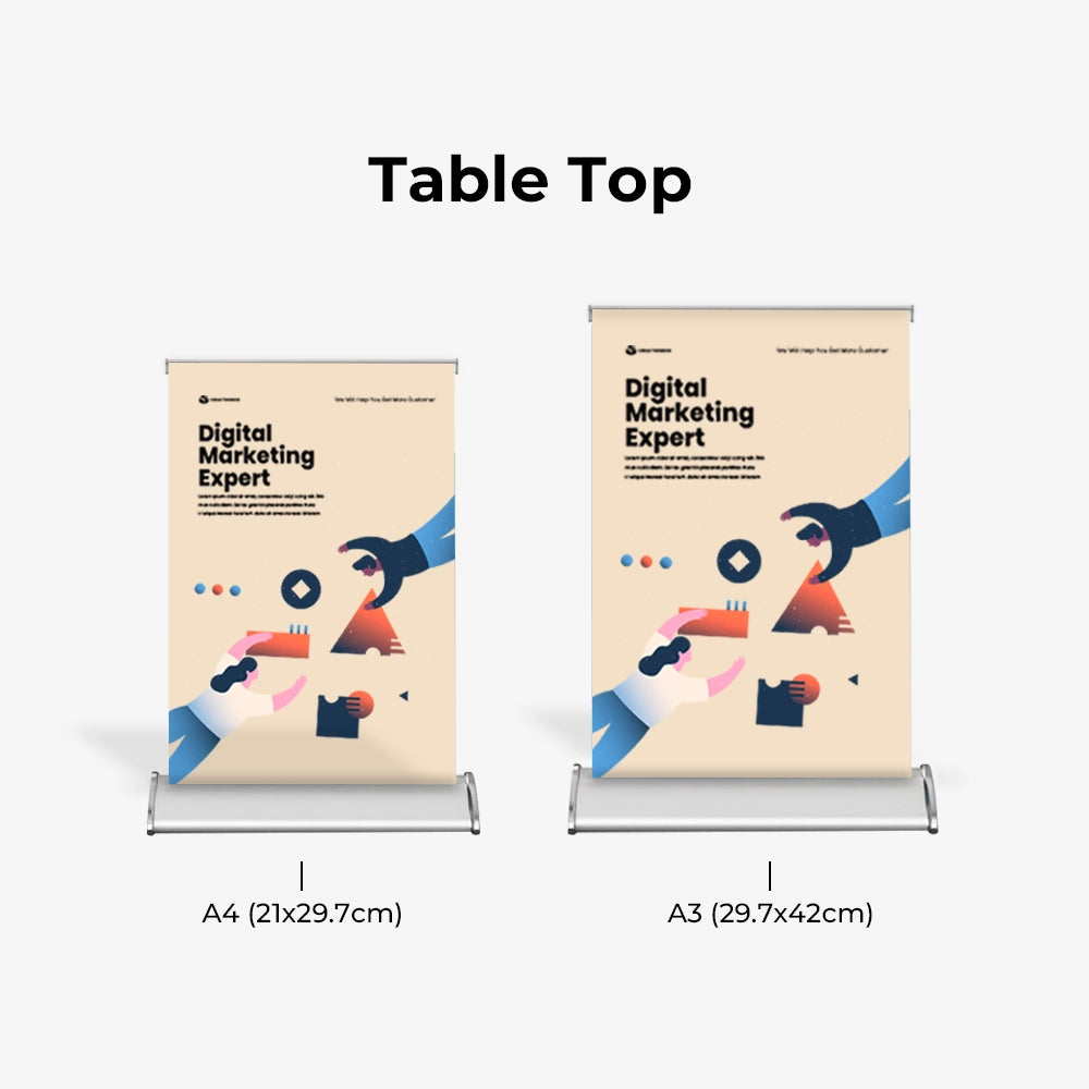 tabletop roll up banner sizes