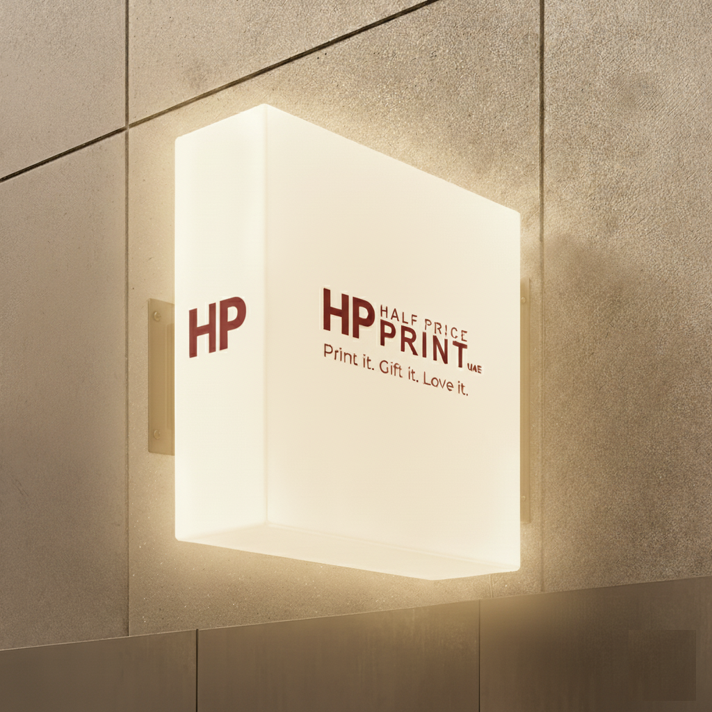 acrylic light up box with Half Price Print Branding