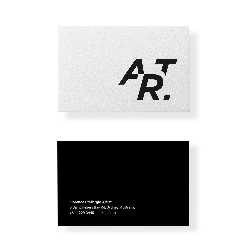 Two business cards with a logo and contact information on a white background
