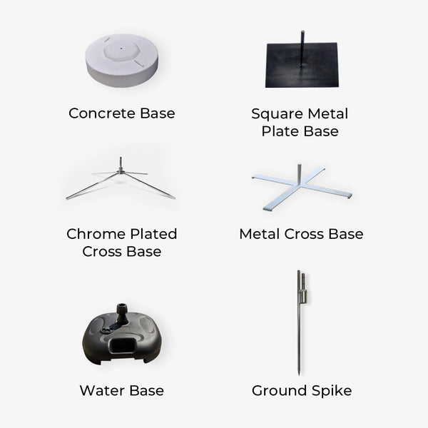 Various base options for a blade flagnon a white background