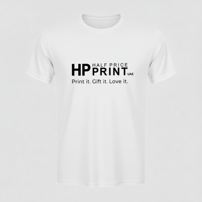 White t-shirt with Half Price Print Logo on a gray background