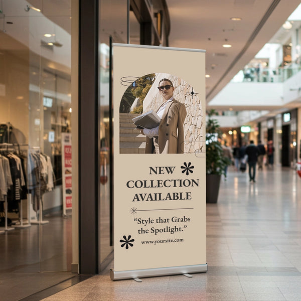 Promotional banner for new collection in a mall