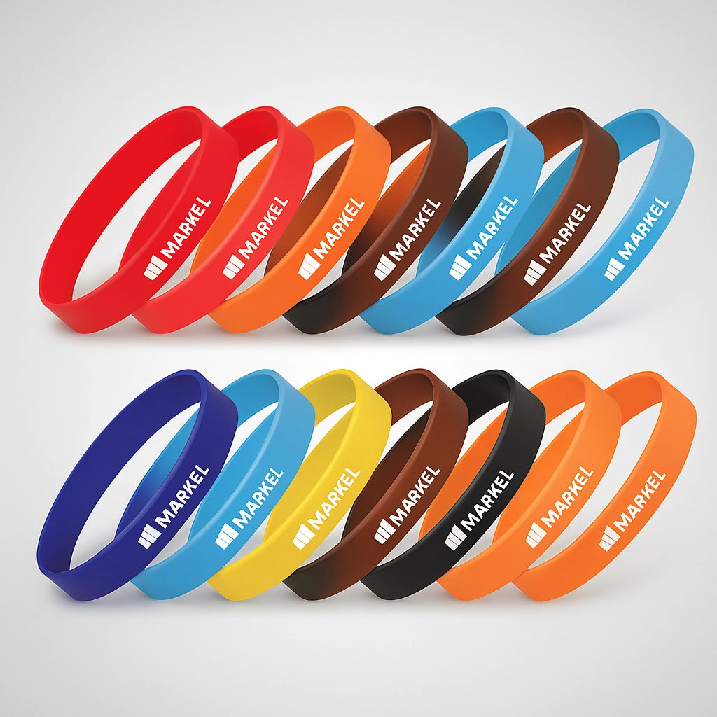 custom silicone wristbands with Markel logo printed