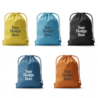 custom drawstring bags available in various colours