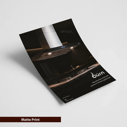 Burn kitchen appliance flyer with matte printing on a light gray background