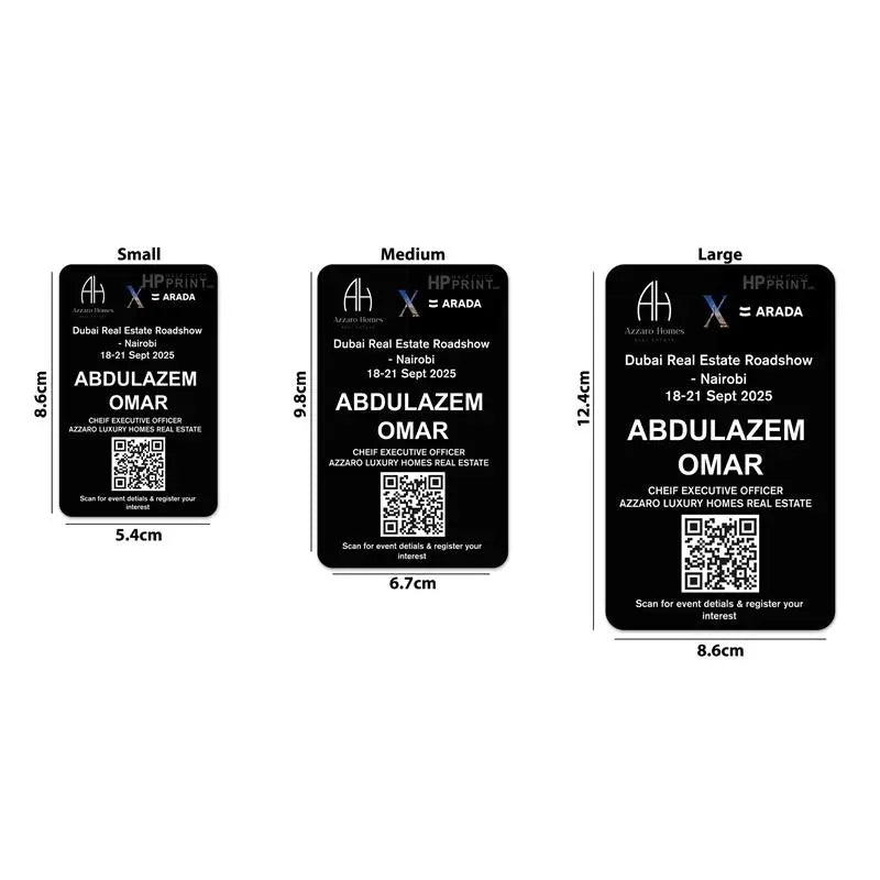 id card with small, medium and large size