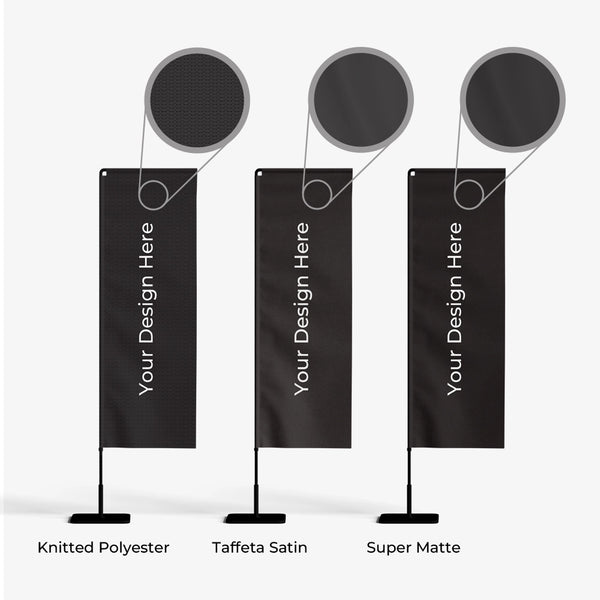 Three black vertical banners with placeholder text on a white background