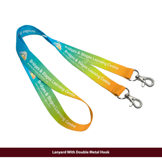 Colorful lanyard with double metal hook on a white background