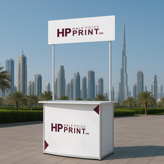 Half Price Print Logo added in portable aluminum promotional counter table stand