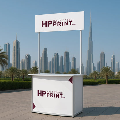 Half Price Print Logo added in portable aluminum promotional counter table stand