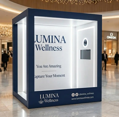 Lumina Wellness magazine photo booth in a Dubai Mall
