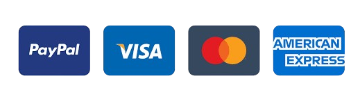 Accepted payment methods including PayPal, Visa, Mastercard and American Express
