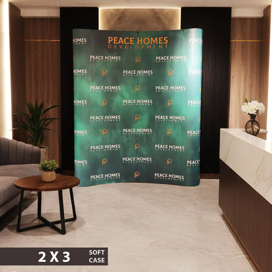 Peace Homes Development pop up stand in a furnished room