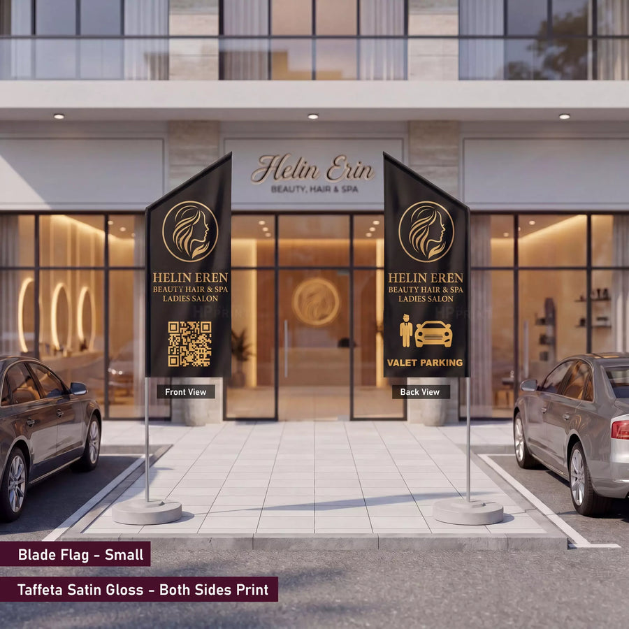 Helin Erin beauty salon with blade flags in front