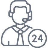 Icon of a person with a backpack and '24' on a white background