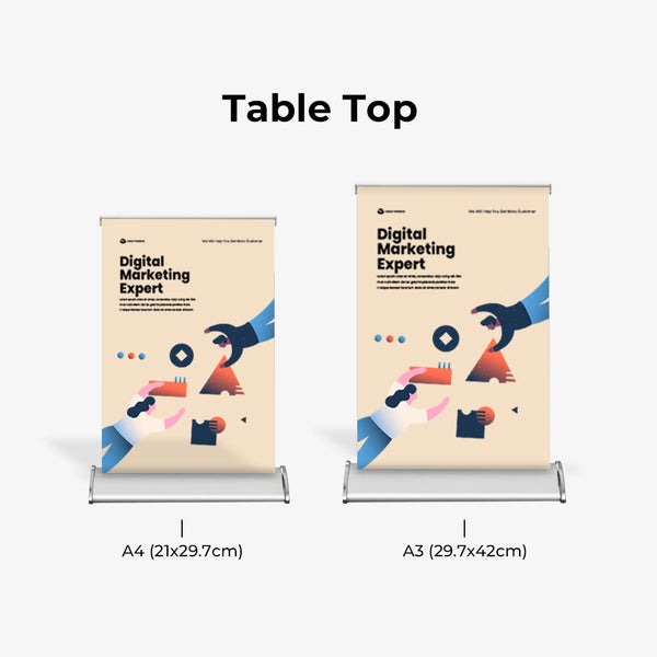 tabletop roll up banner sizes